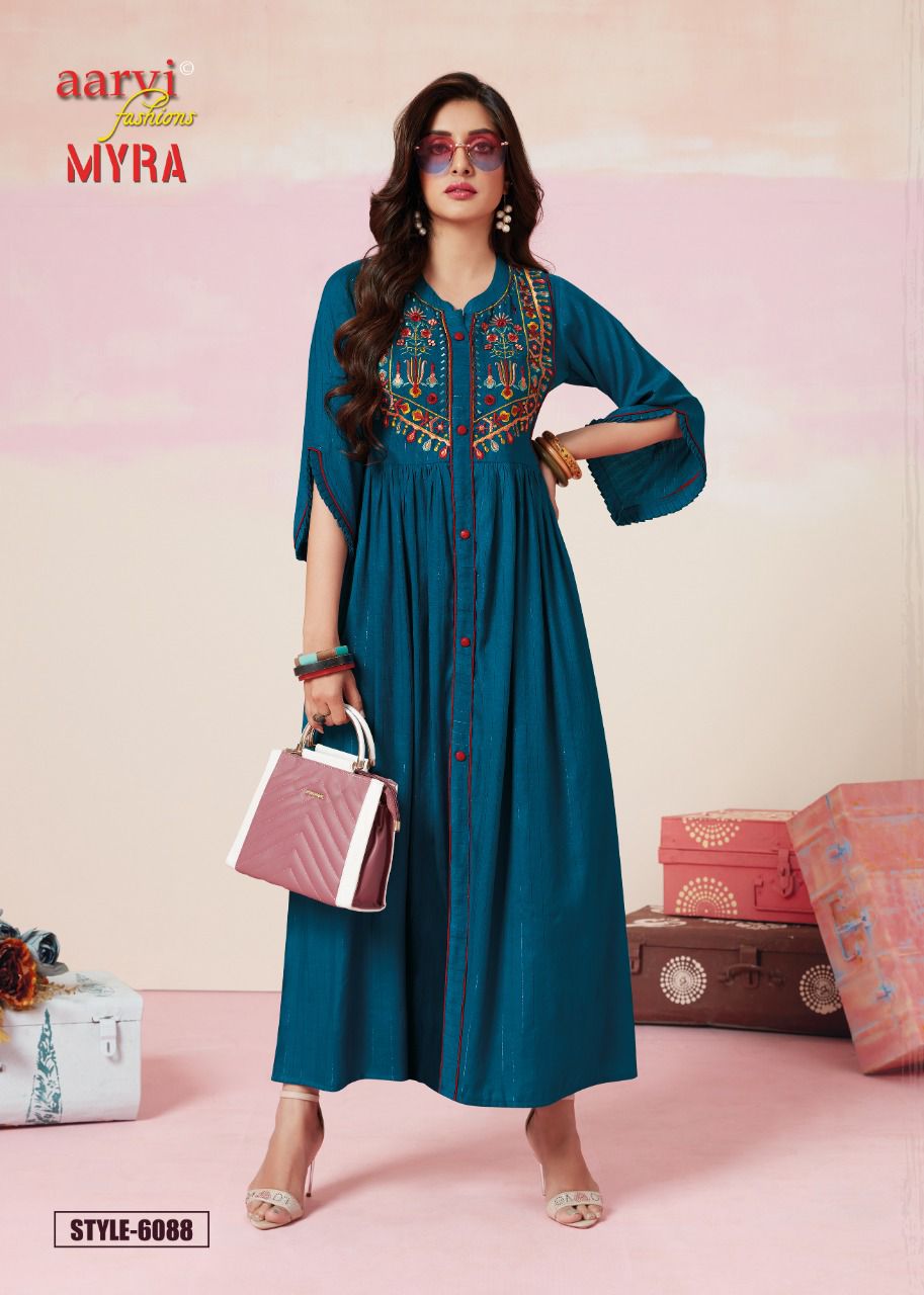 Aarvi Myra 9 Heavy Rayon Wholesale Anarkali Kurti Collection